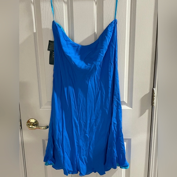 NWT Lauren Ralph Lauren Vintage Y2K Womens Blue 100% Silk Midi Skirt Size Large - Picture 2 of 5